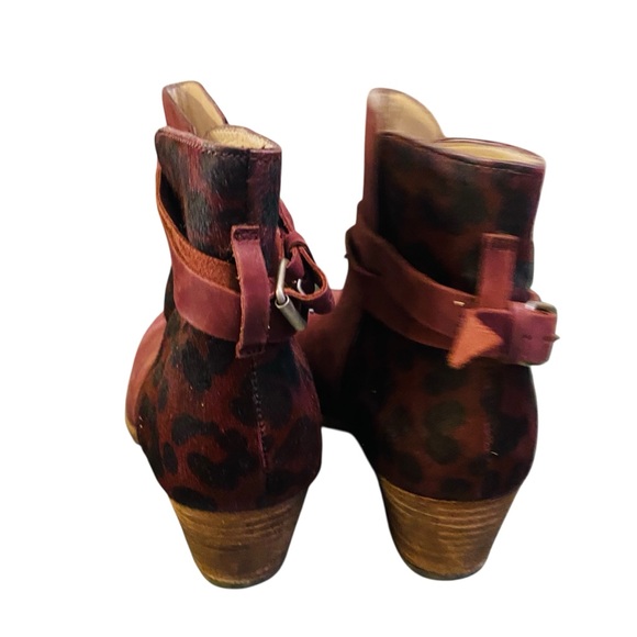 Boden Keira Burgundy Red Animal Print Suede Calf Hair Leather Ankle Booties - Picture 4 of 11